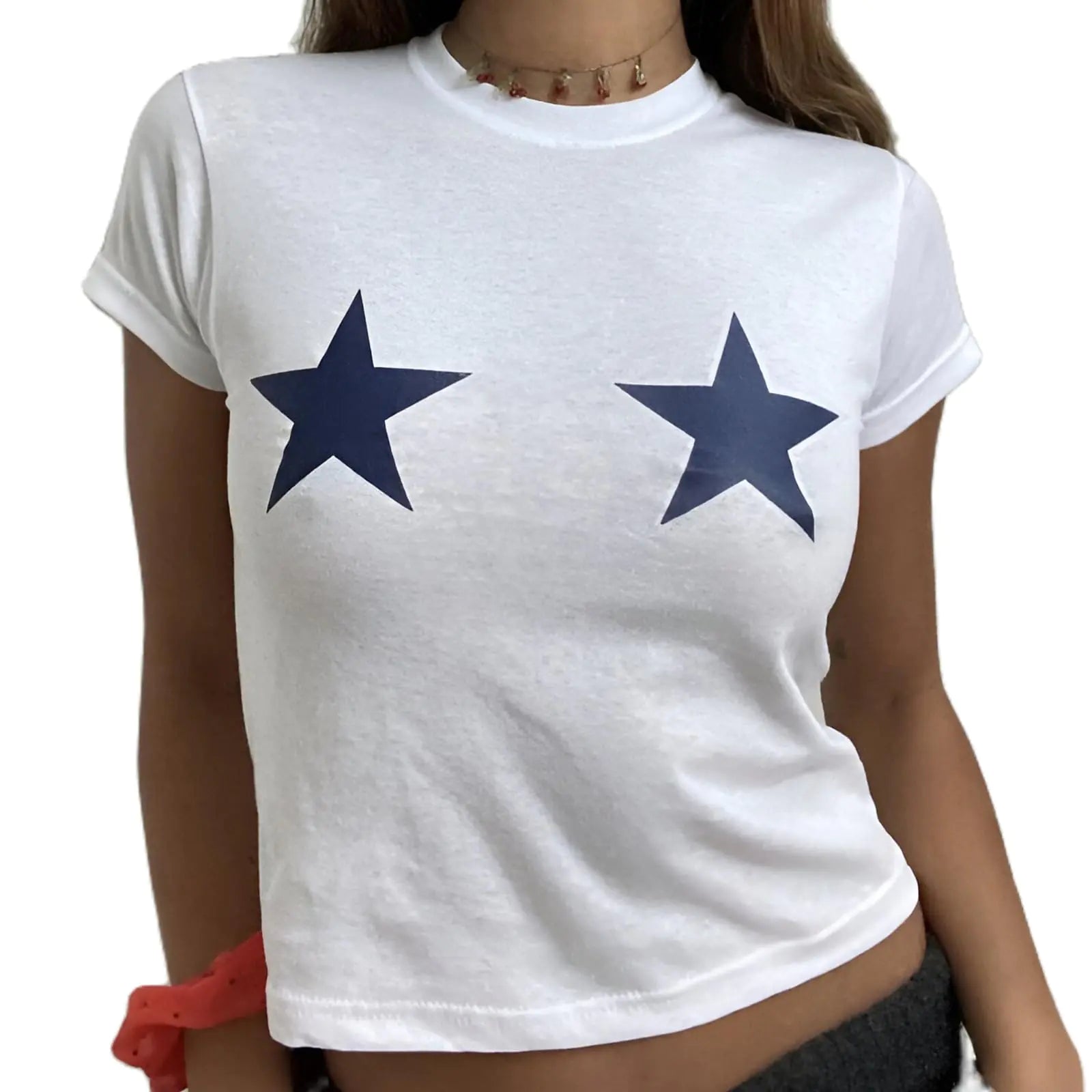 Y2k Cute Star Bow Graphic Print Baby Tees Shirt Women Short Sleeve Fruit Cherry Aesthetic Teens Girl Crop Tops Clothes
