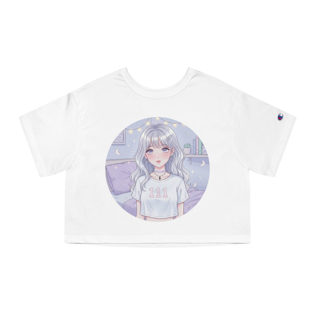 Anime Girl '111' Cropped Tee — Pastel Kawaii Aesthetic Shirt