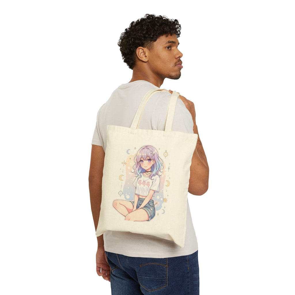 Pastel Anime Girl Illustration Tote Bag | Cute Kawaii Character, Moon Stars - Midnight Solstice Occult Shop