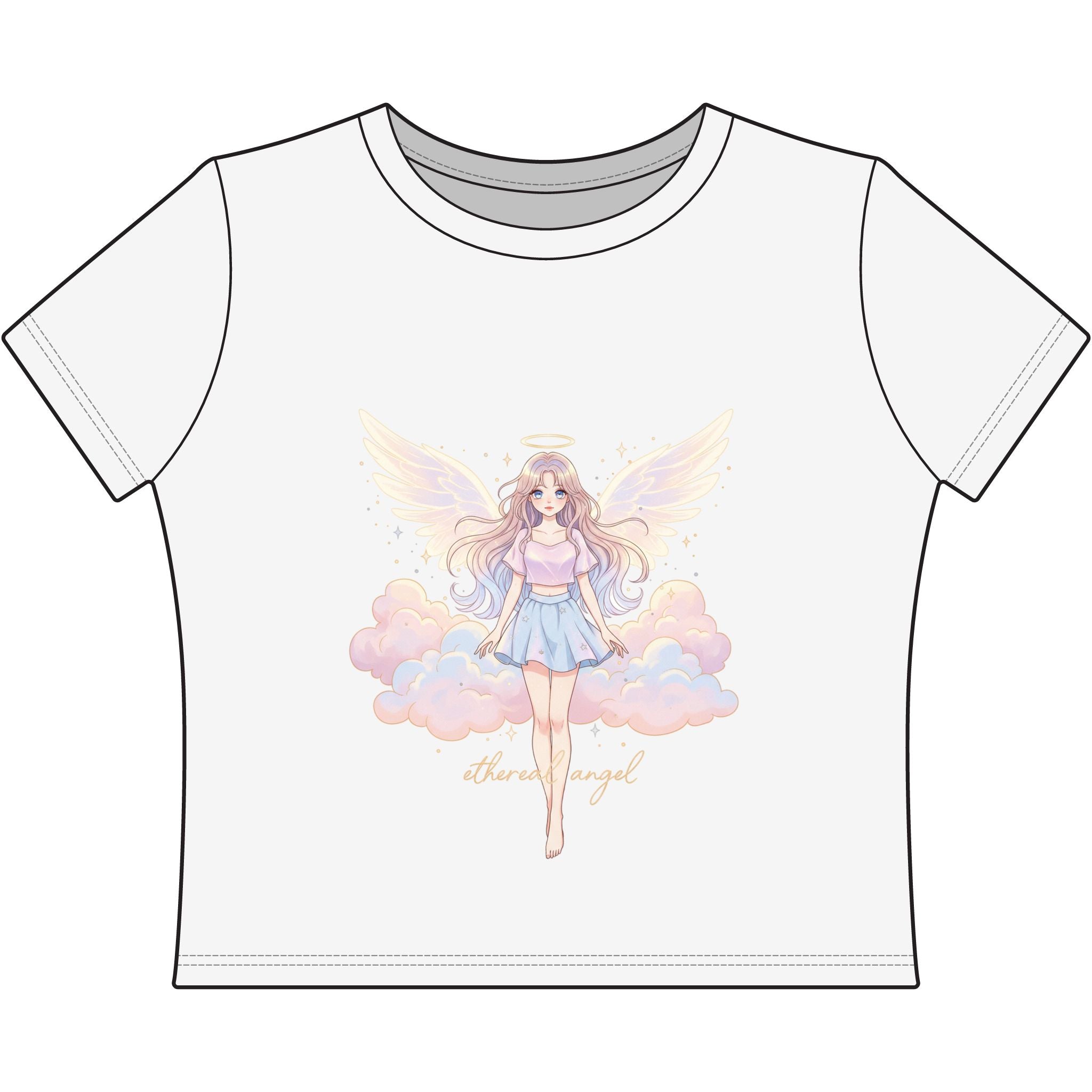 Pastel Angel Girl Illustration Baby Tee | Fairy Wings, Clouds - Midnight Solstice Occult Shop