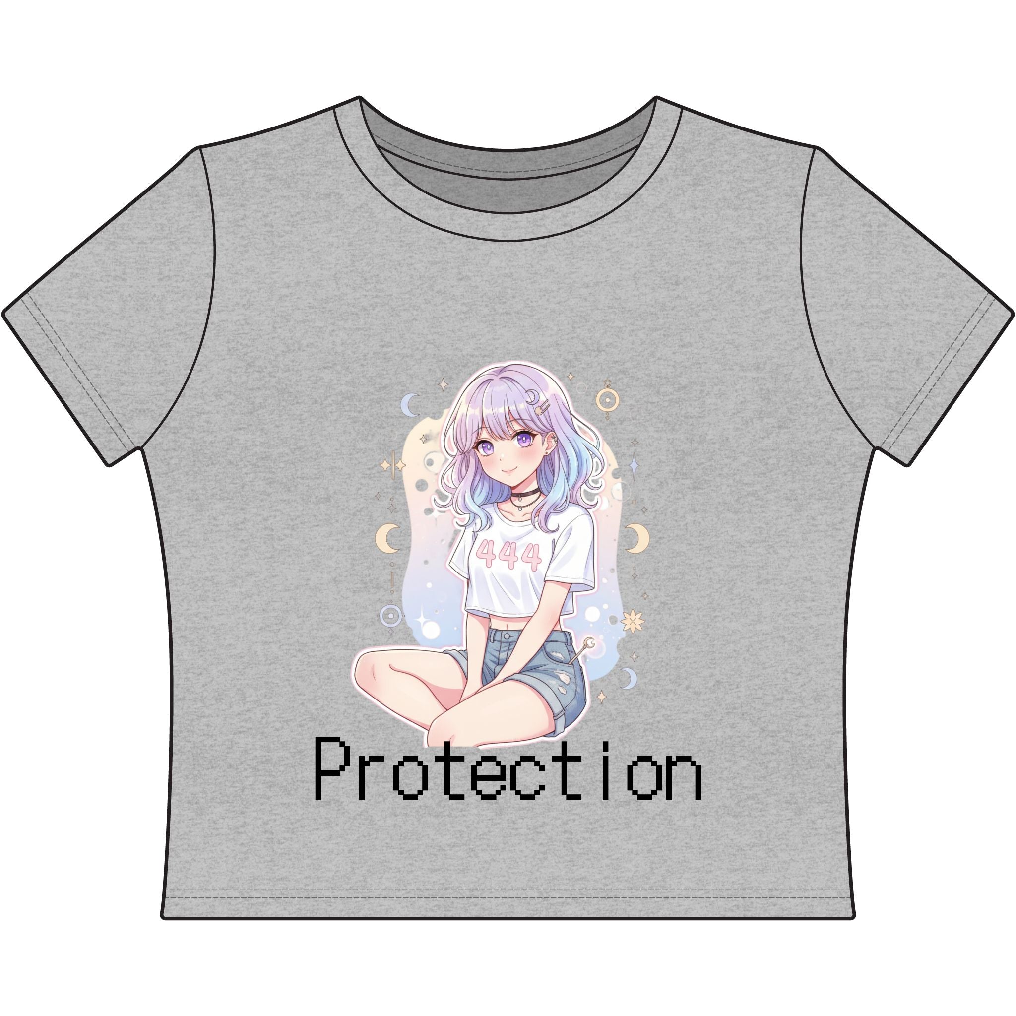 Protection Anime Baby Tee 444 | Y2K Cropped Graphic Top | Pastel Kawaii Aesthetic Streetwear Shirt - Midnight Solstice Occult Shop
