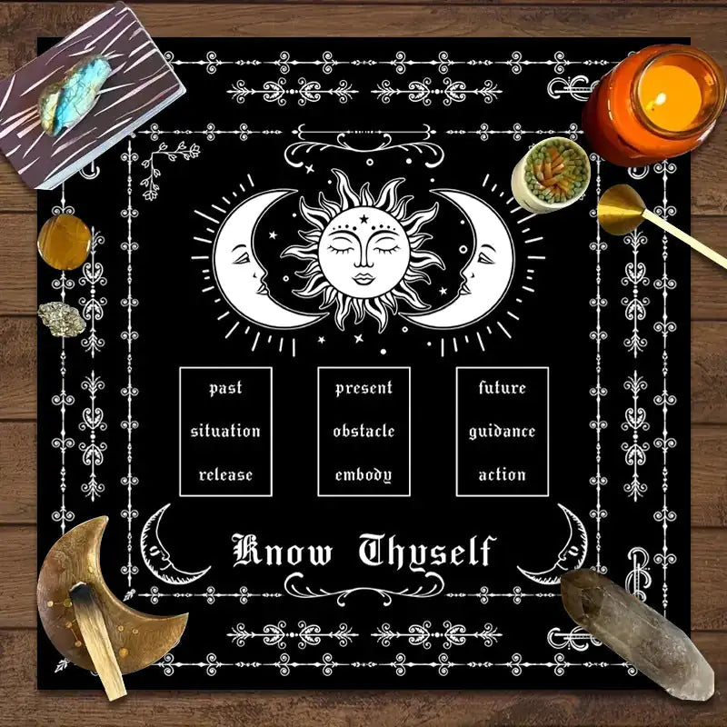 Tarot Tablecloth Altar Decorative Cloth Have Your Power Mandala Moon Phase Floral Butterfly Tablecloth