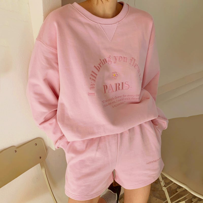 Embroidered Bring You Flowers Sweater and Shorts Suit for Women