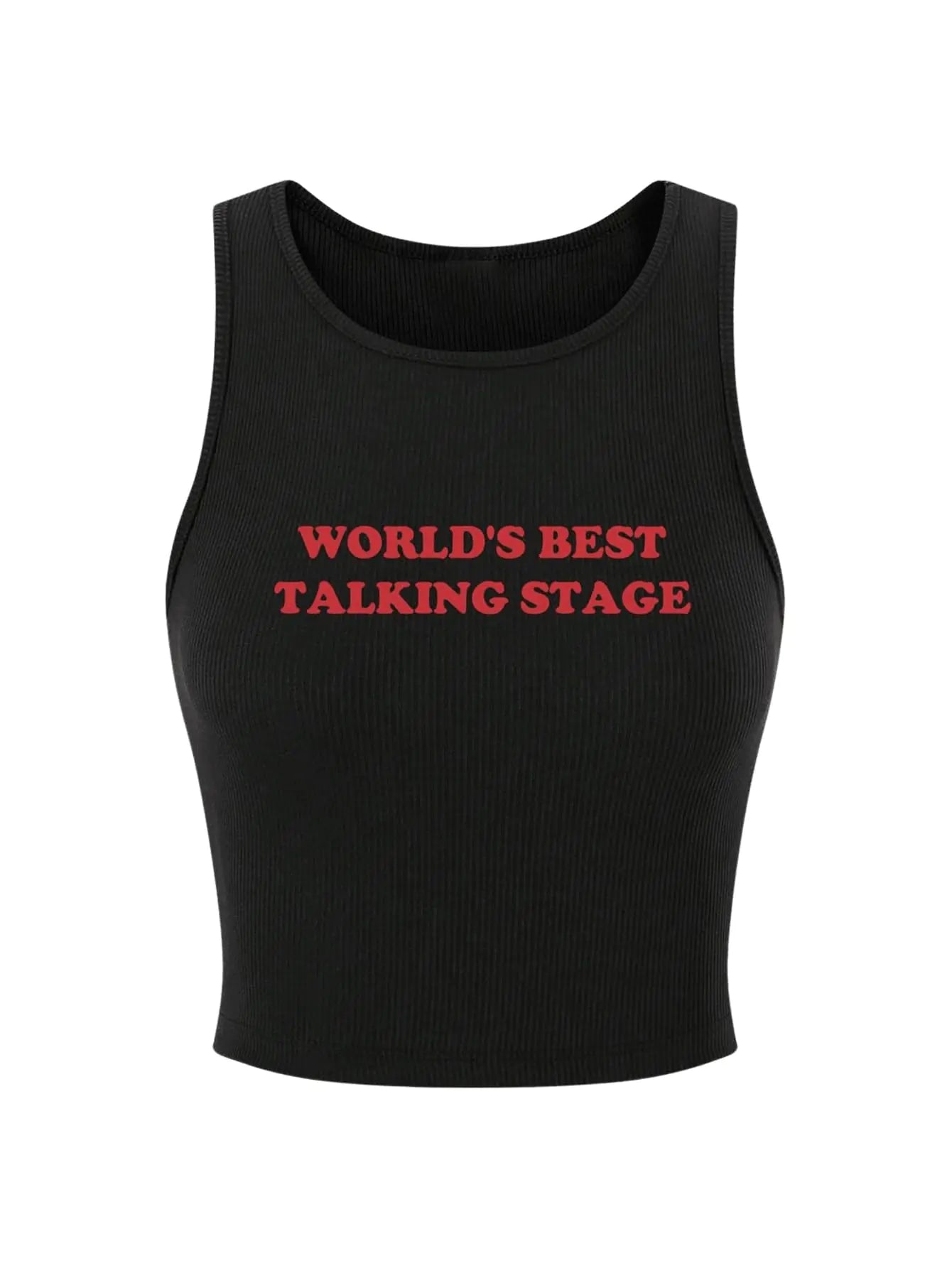 World's best Talking Stage | Womens Y2K Letter Print Crop Top Sleeveless Rib Knit Tank Top Summer Vest Tops Black Graphic