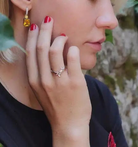 Sterling Silver Butterfly Ring – Adjustable Celestial Gem Ring