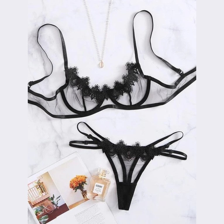 Lace Floral Underwire Lingerie Set for Women