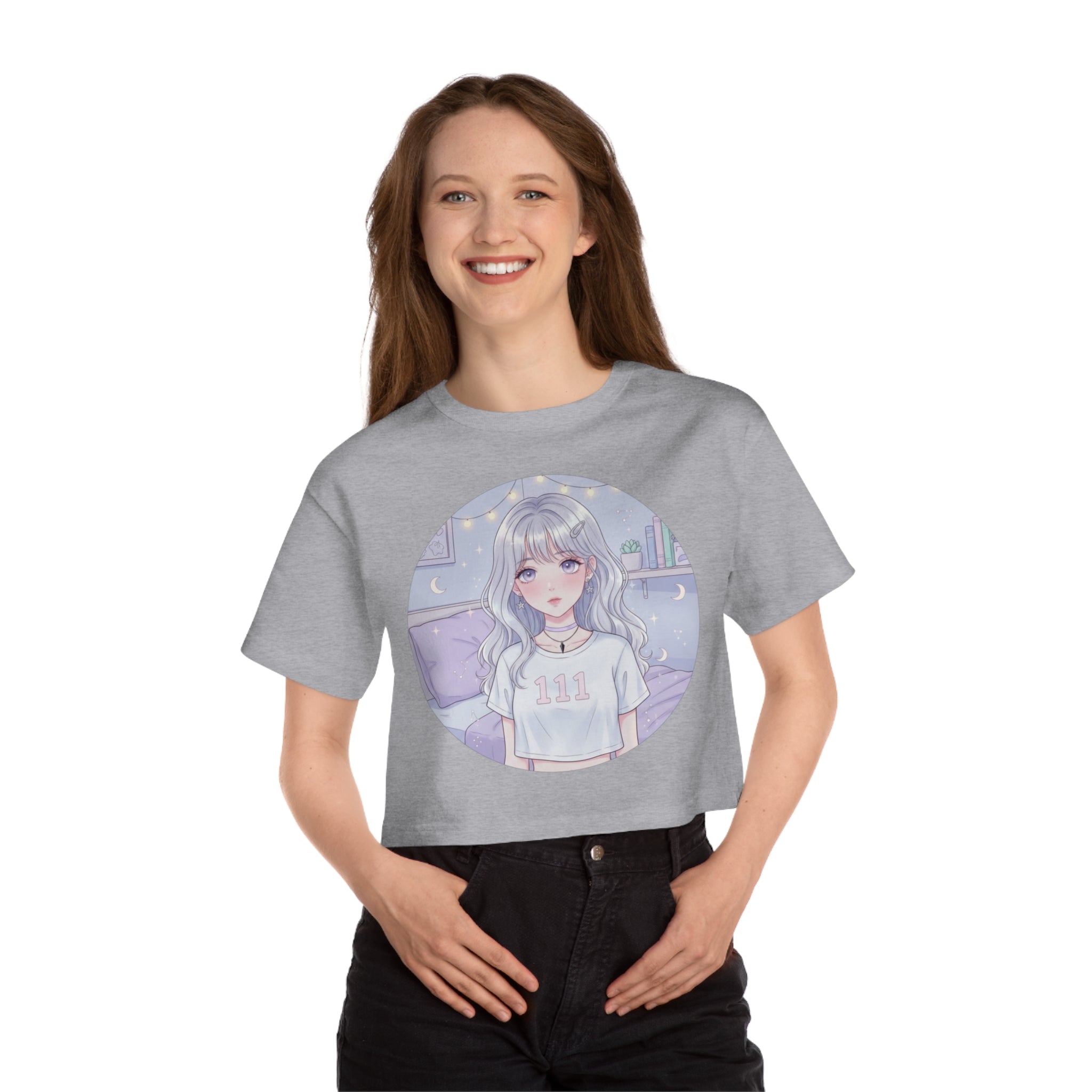 Anime Girl '111' Cropped Tee — Pastel Kawaii Aesthetic Shirt