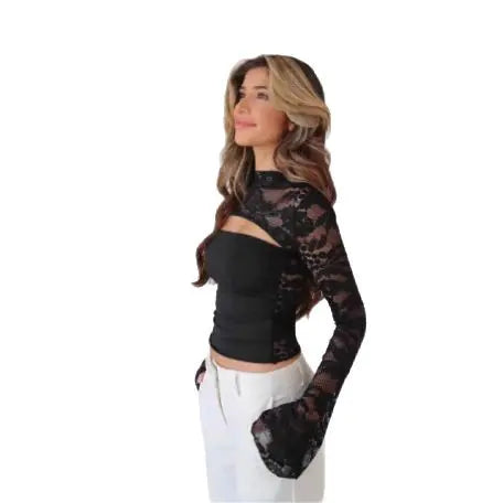 Lace Bell Sleeve Crop Top