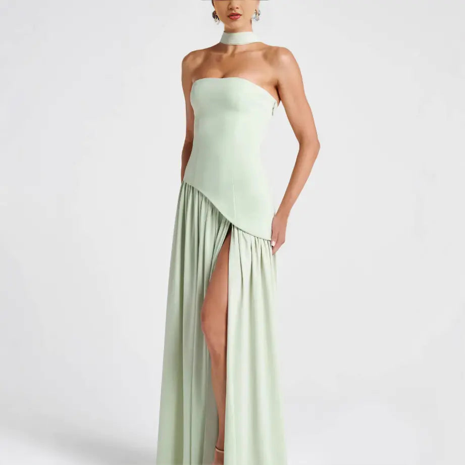 Irregular Tube Top Maxi Dress Wedding Guest Dress