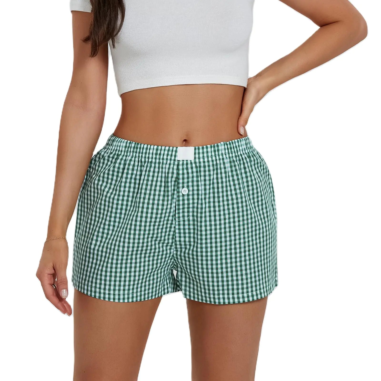 Boxer Shorts Y2k Women Plaid Gingham Low Elastic Waist Pajamas Lounge Sleep Pj Checkered Micro Short Pants Bottoms