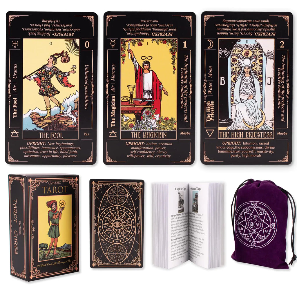 Tarot Cards for Beginners Classic Tarot Cards with Meanings on Them Durable Tarot Cards with Guide Book for Beginners (Black)