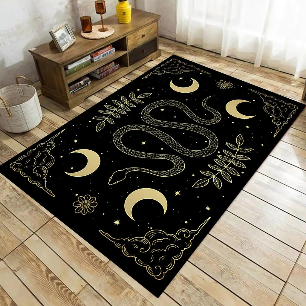 Snake Rug for Living Room | 5x7 Non Slip Gothic Rug for Bedroom | Printed Moon Rug Home Decor