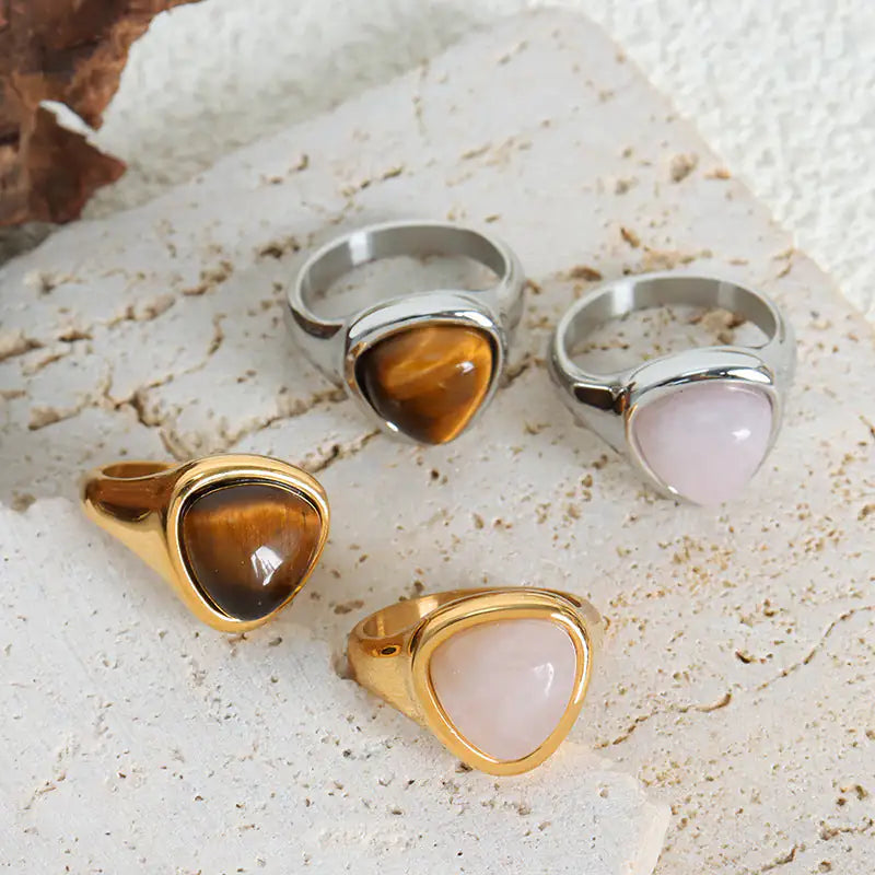 Natural Crystal Statement Ring | Pink Stone or Tiger Eye Titanium Steel Ring