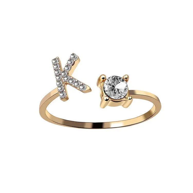 A–Z Initial Zircon Ring | Vintage Sparkle Letter Ring for Women | Adjustable Initial Letter Ring | Fashion Jewelry For Women | Simple Elegant Jewellry