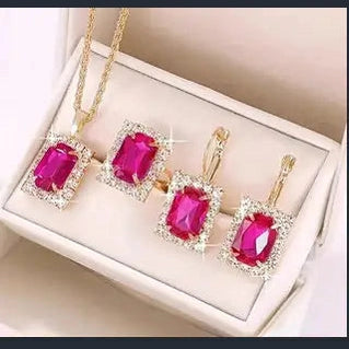 The Crystal Set Necklace Earring Ring Three-piece Set
