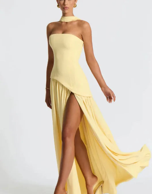 Irregular Tube Top Maxi Dress Wedding Guest Dress