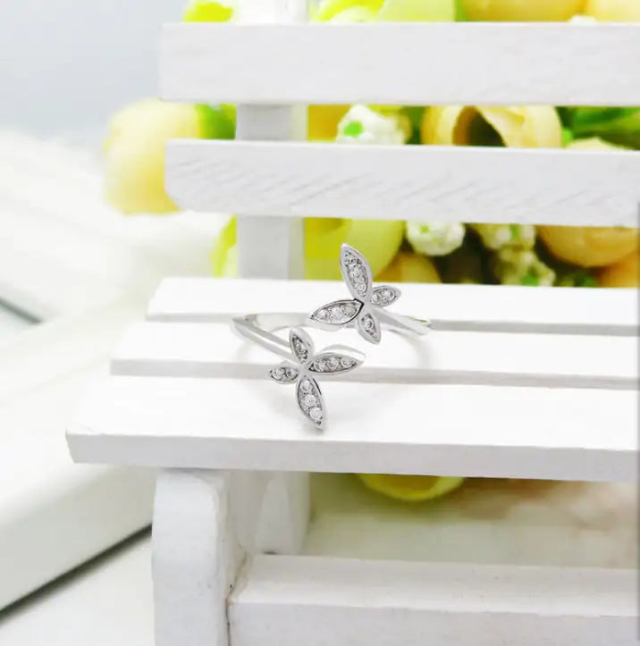 Sterling Silver Butterfly Ring – Adjustable Celestial Gem Ring