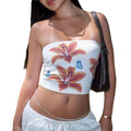 Women Y2k Tube Top Floral Strapless Bandeau Going Out Tops Aesthetic Summer Clothes Flower