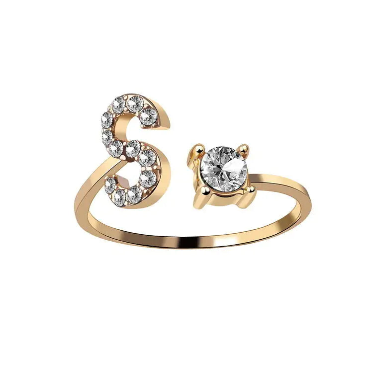 A–Z Initial Zircon Ring | Vintage Sparkle Letter Ring for Women | Adjustable Initial Letter Ring | Fashion Jewelry For Women | Simple Elegant Jewellry