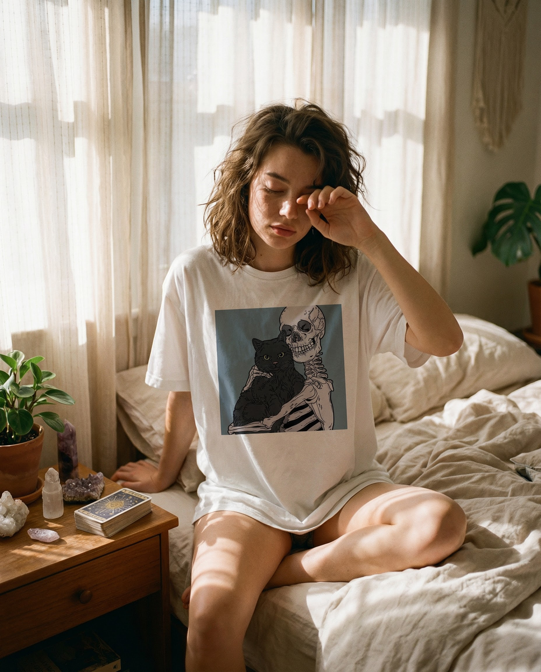 Skull Cat Graphic Tee | Gothic Witch Aesthetic Soft Cotton Vintage T-Shirt | Alt Streetwear Unisex Top