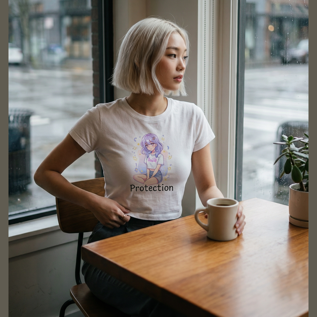 Protection Anime Baby Tee 444 | Y2K Cropped Graphic Top | Pastel Kawaii Aesthetic Streetwear Shirt