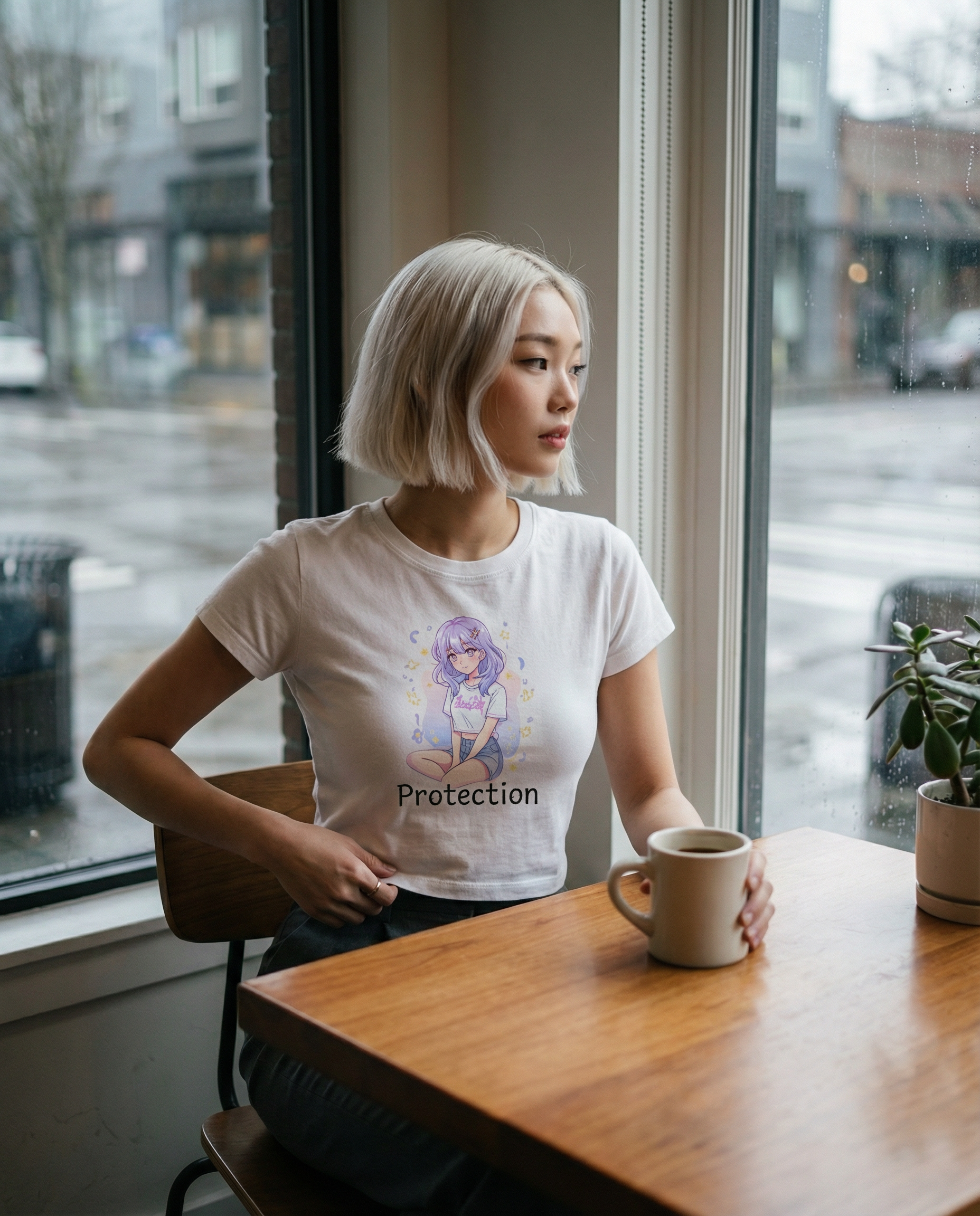 Protection Anime Baby Tee 444 | Y2K Cropped Graphic Top | Pastel Kawaii Aesthetic Streetwear Shirt