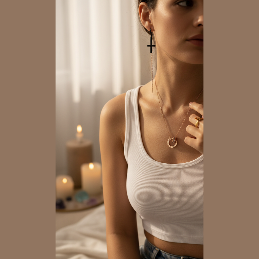 Roman Numeral Ring Diamond Titanium Steel Necklace Women's