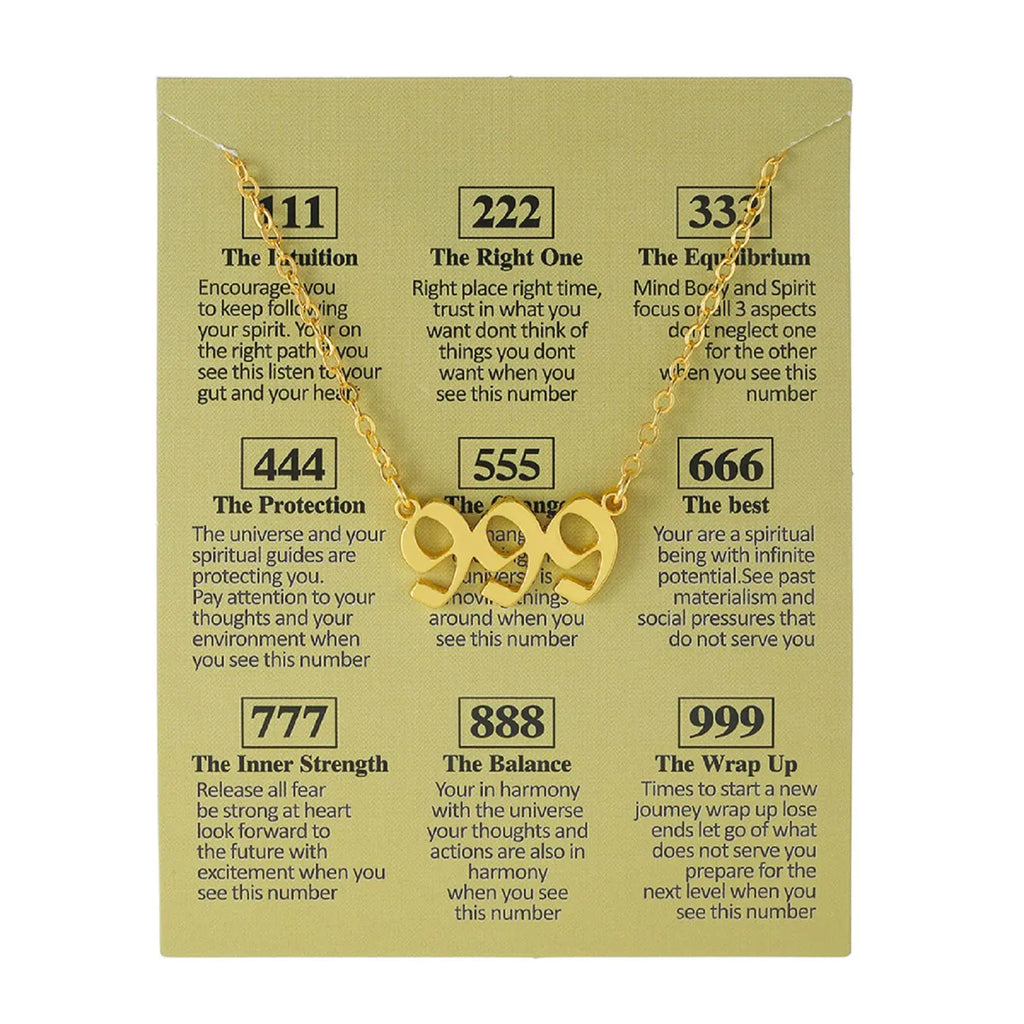 Angel Number Necklace 111 222 333 444 555 666 777 888 999 Necklace Lucky Number Pendant Choker Numerology Jewelry Friendship Birthday Gift-999