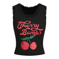 Womens Y2K Sleeveless Round Neck Cherry Letter Print Tank Top Black Small