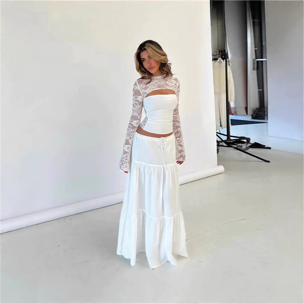 Lace Bell Sleeve Crop Top