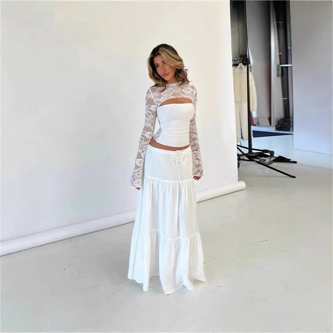 Lace Bell Sleeve Crop Top