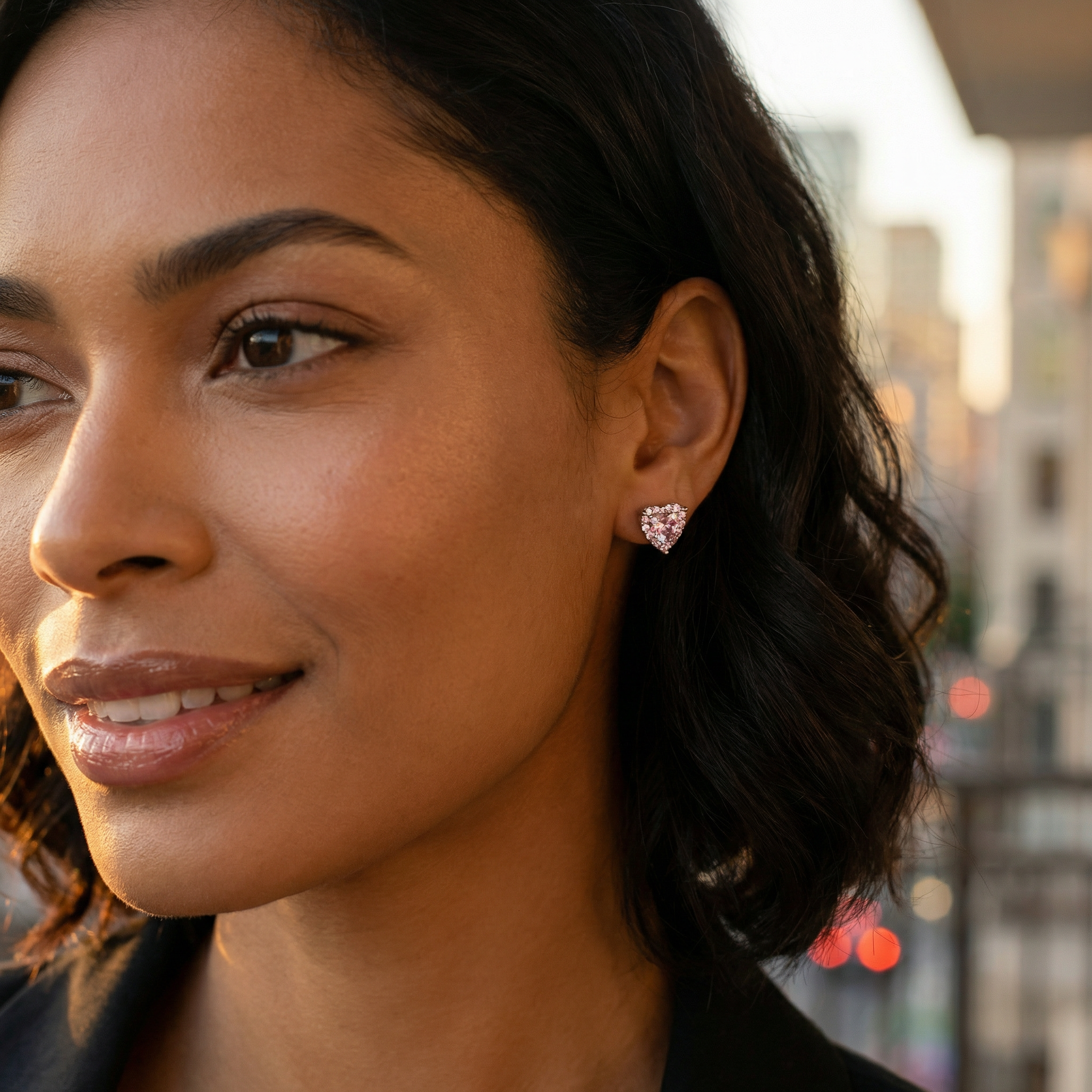 Elegant Pink Heart Stud Earrings with Cubic Zirconia | Anniversary Birthday Gifts  | Diamond Stud Earrings for Women