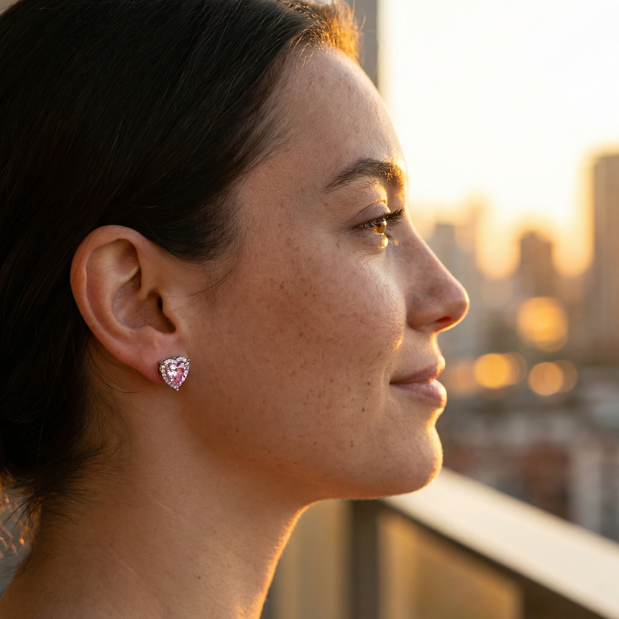 Elegant Pink Heart Stud Earrings with Cubic Zirconia | Anniversary Birthday Gifts  | Diamond Stud Earrings for Women