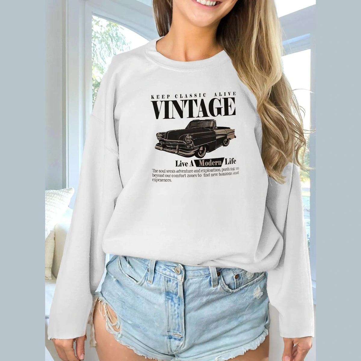 Women's Fashionable Solid Color Printed Long Sleeved Sweatshirt