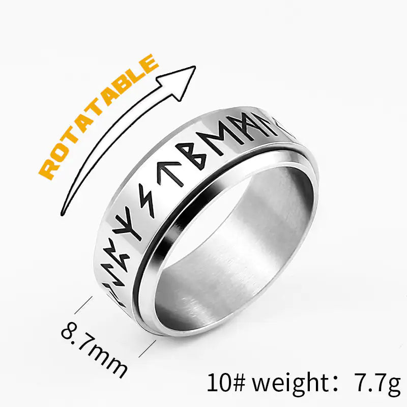 Unisex Rune Style Titanium Steel Rotatable Ring