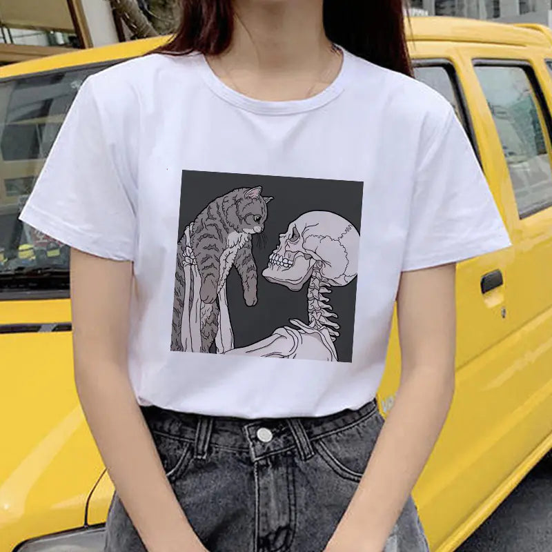 Kawaii Skull Cat Girl T-Shirt Top