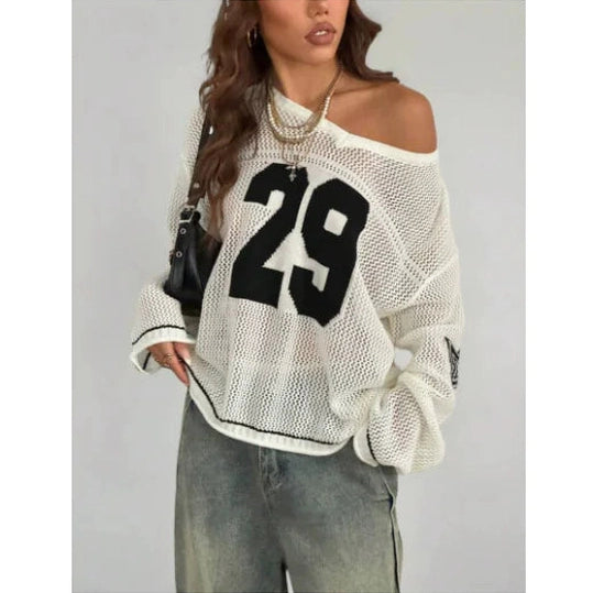Women's Knitted Striped Digital Print Blouse
