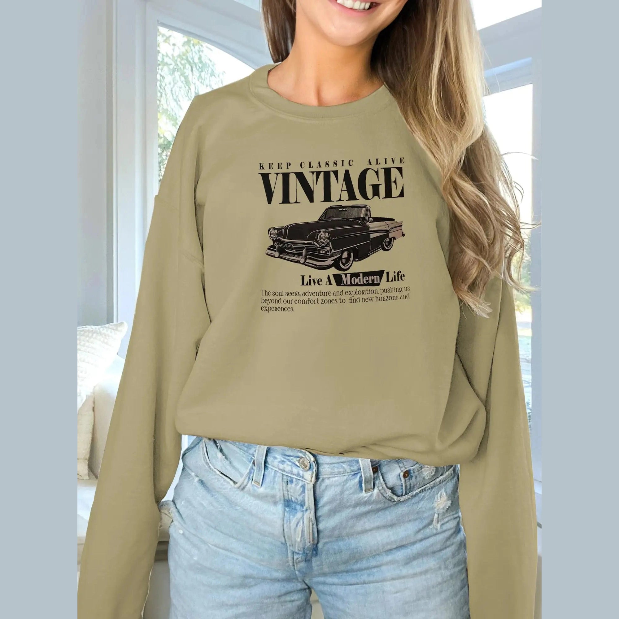 Women's Fashionable Solid Color Printed Long Sleeved Sweatshirt
