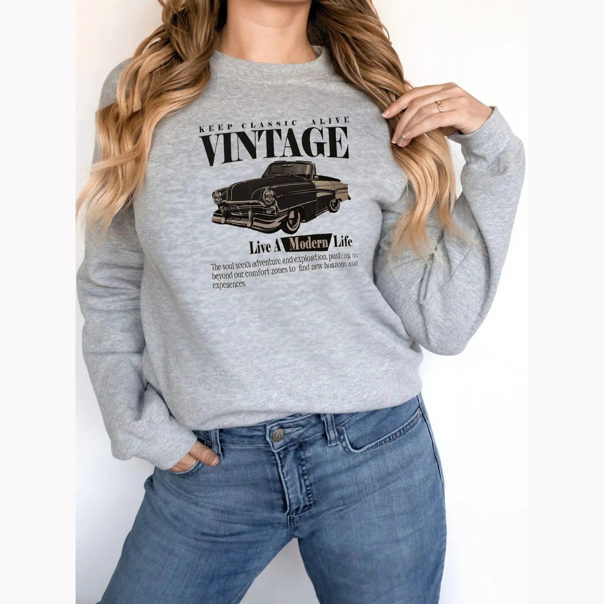 Women's Fashionable Solid Color Printed Long Sleeved Sweatshirt