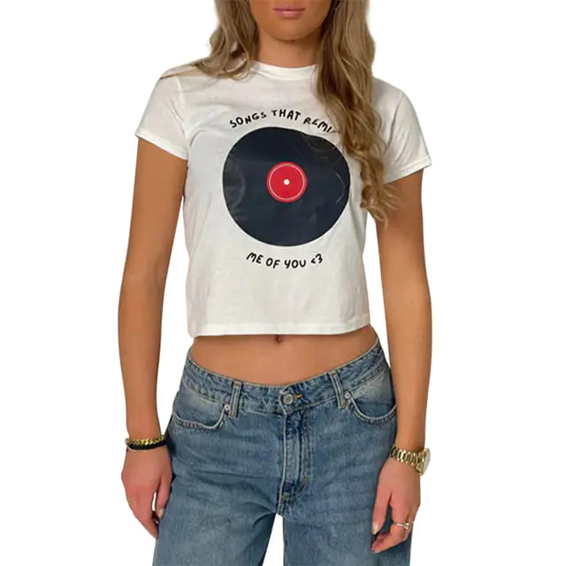 Combhasaki Women's Y2K Graphic Short Sleeve Baby Tee - Midnight Solstice Occult Shop