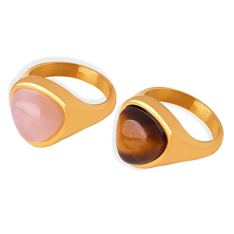 Natural Crystal Statement Ring | Pink Stone or Tiger Eye Titanium Steel Ring