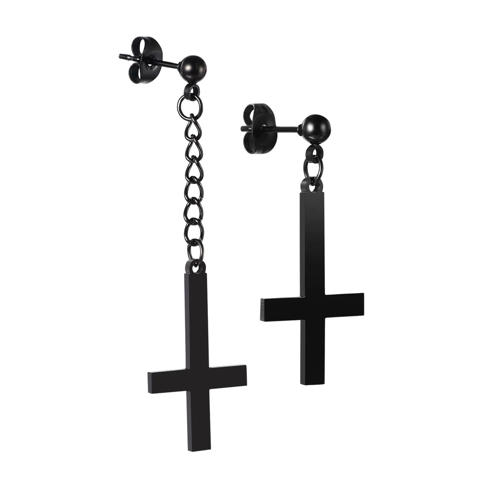 Gothic Inverted Cross Earrings | Stainless Steel Cross Earrings for Men Women Silver