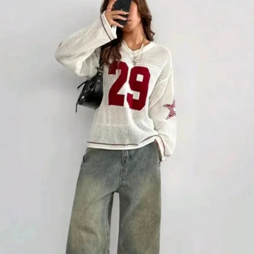 Women's Knitted Striped Digital Print Blouse