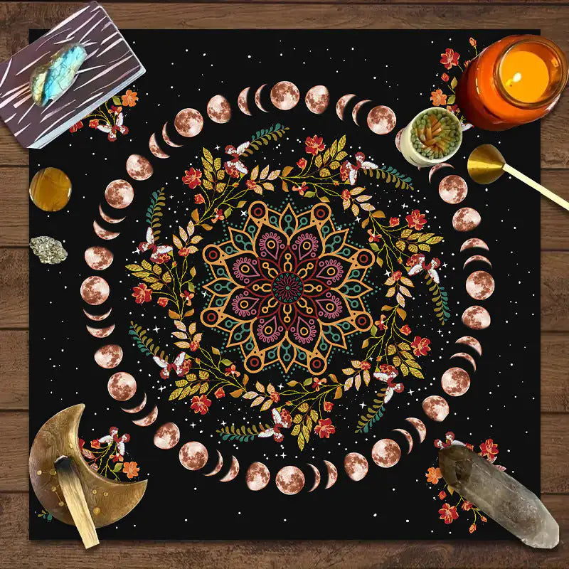 Tarot Tablecloth Altar Decorative Cloth Have Your Power Mandala Moon Phase Floral Butterfly Tablecloth