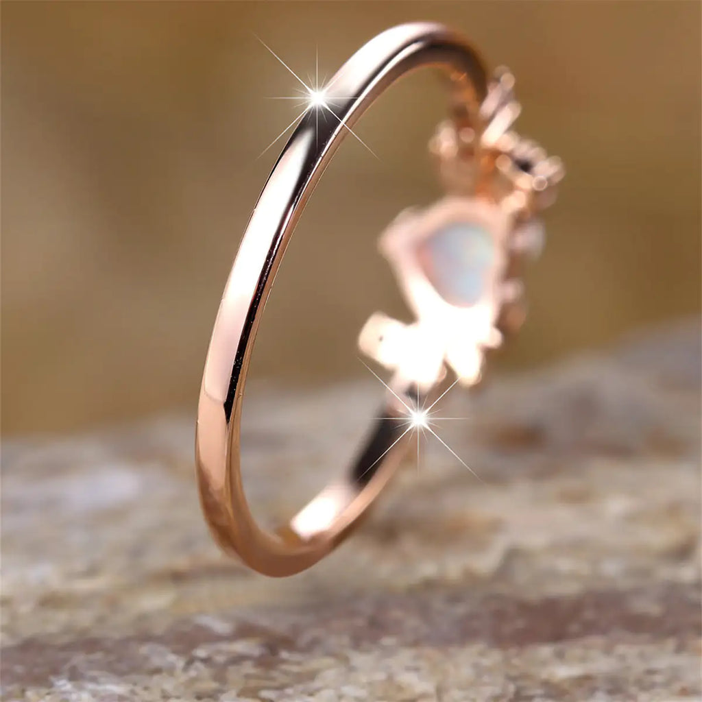 Midnight Solstice Copper New Love Moon Celestial Heart & Moon Opal Ring | Soft Mystic Statement Ring