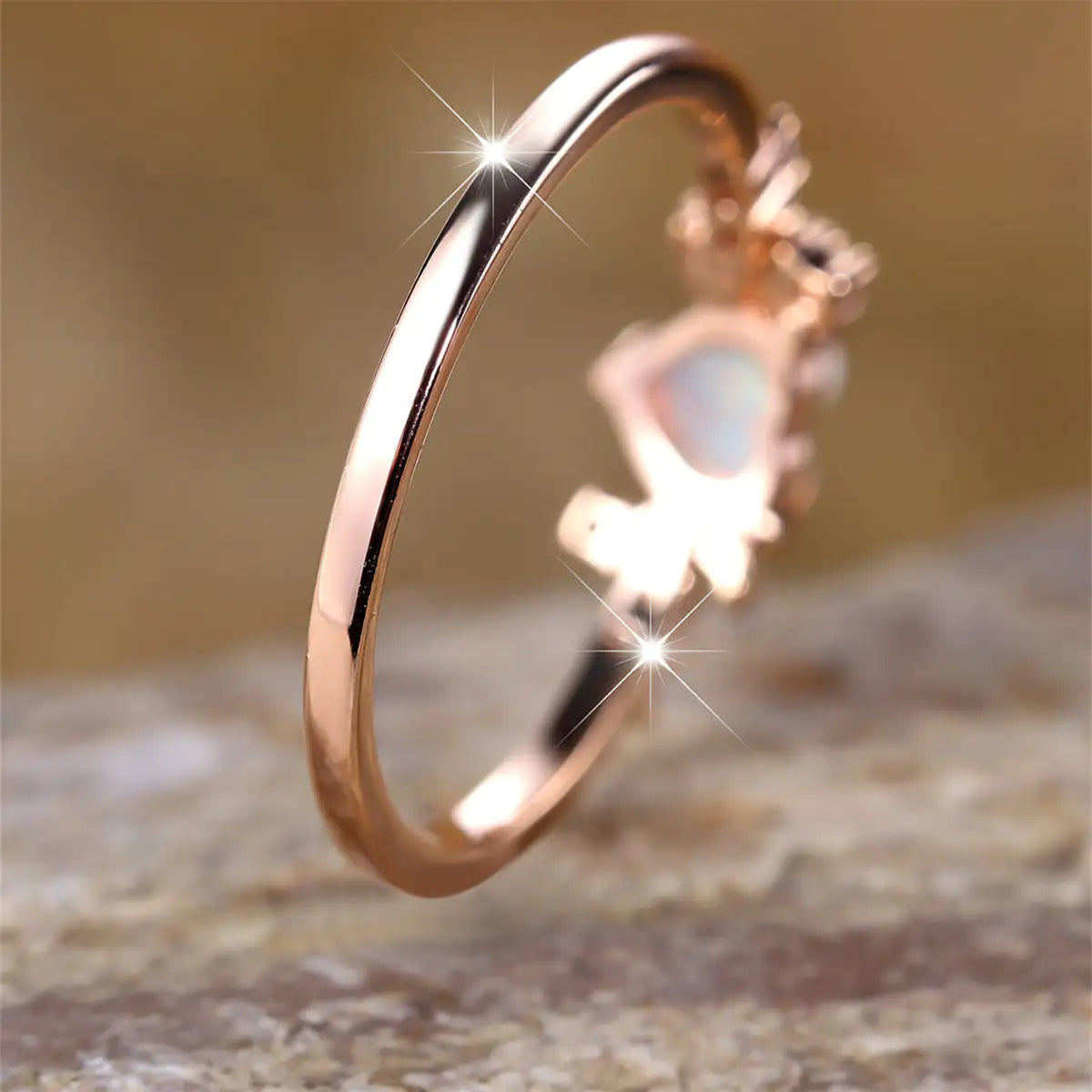 Midnight Solstice Copper New Love Moon Celestial Heart & Moon Opal Ring | Soft Mystic Statement Ring