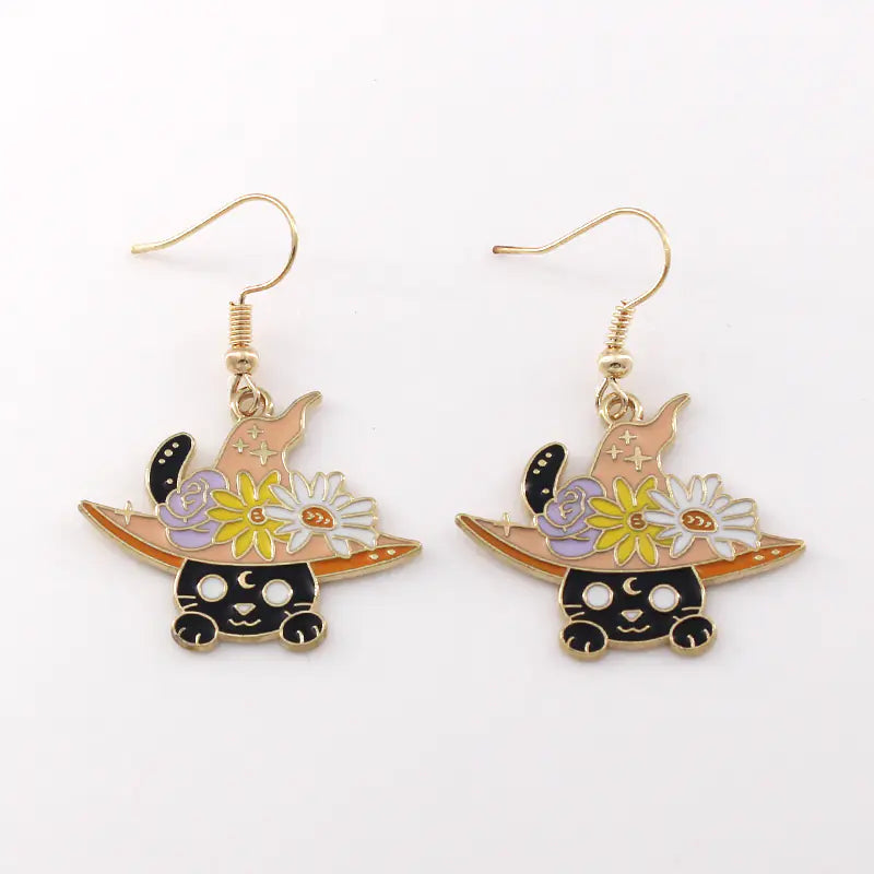 Gothic Black Cat Skull Earrings for Women's Jewelry