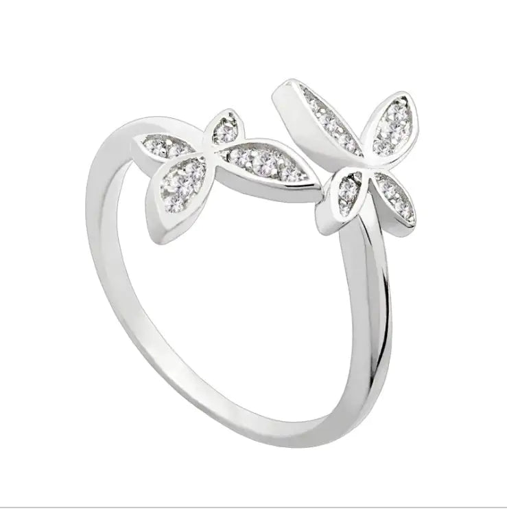 Sterling Silver Butterfly Ring – Adjustable Celestial Gem Ring