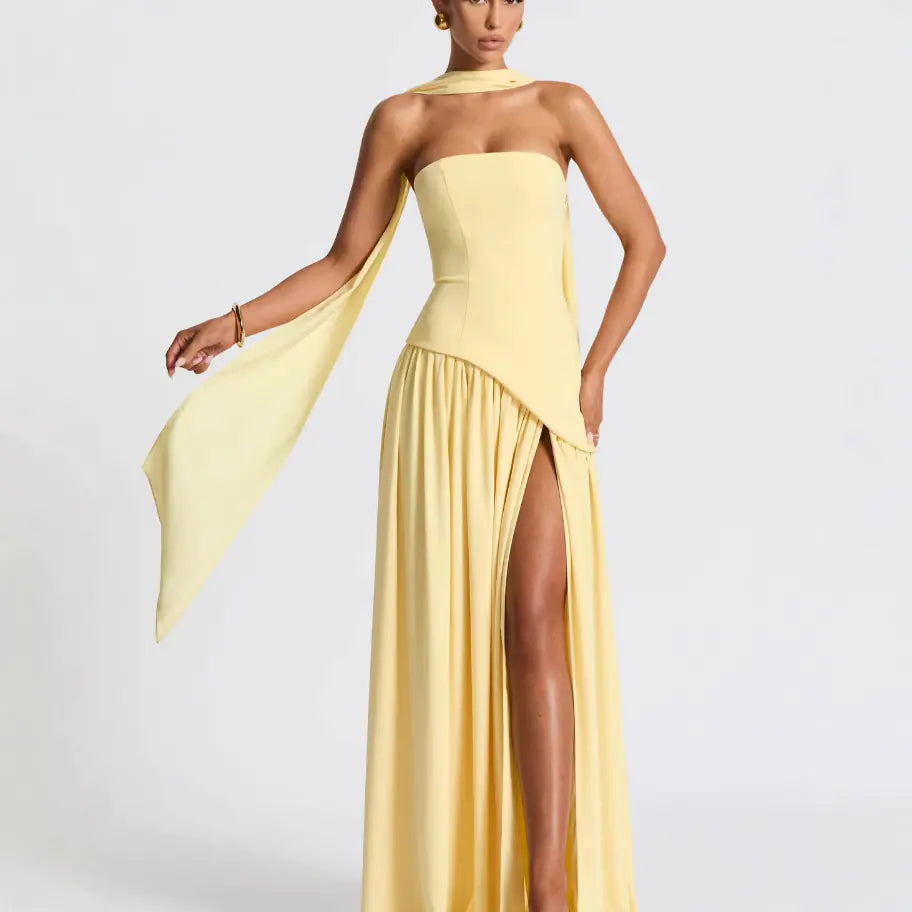 Irregular Tube Top Maxi Dress Wedding Guest Dress