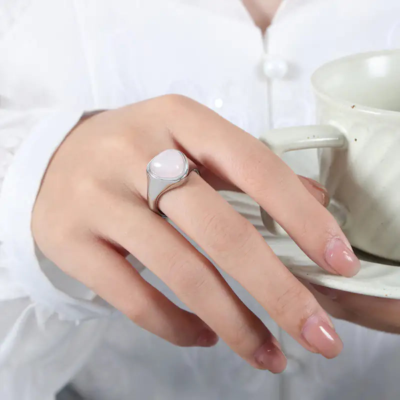 Natural Crystal Statement Ring | Pink Stone or Tiger Eye Titanium Steel Ring